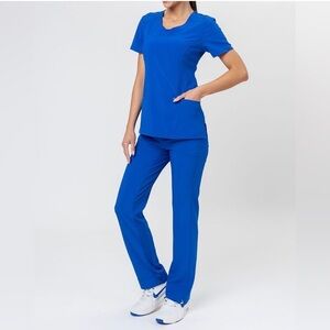 Cherokee Unisex medical scrubs set blue V-neck top and pants uniform men/women
